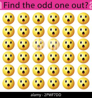 Find the odd one out vector illustration sheet. Spot the difference. Emoji challenge. Stock Vector