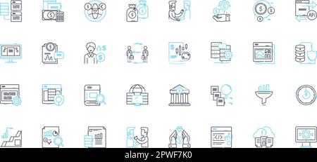 Market trends linear icons set. Consumerism, Innovation, Globalization, Digitization, Sustainability, Personalization, Urbanization line vector and Stock Vector