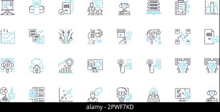 Financial statements linear icons set. Balance, Revenue, Expense, Profit, Loss, Asset, Liability line vector and concept signs. Equity,Cash,Debt Stock Vector