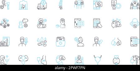 Cognitive therapy linear icons set. Thinking, Mindfulness, Cognition, Beliefs, Automatic, Distortions, Cognitive-behavioral line vector and concept Stock Vector