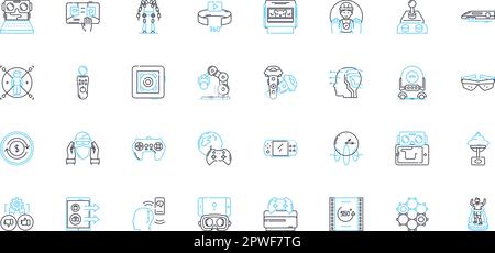 Virtual analytics linear icons set. Analysis, Metrics, Data, Visualization, Insights, Interpretation, Intelligence line vector and concept signs Stock Vector