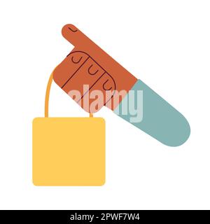 Holding shopping bag from boutique semi flat colorful vector first view hand Stock Vector