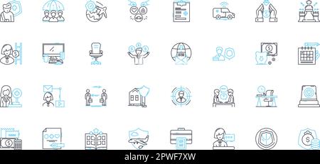 Business protection linear icons set. Security, Insurance, Cybersecurity, Risk, Confidentiality, Risk assessment, Prevention line vector and concept Stock Vector