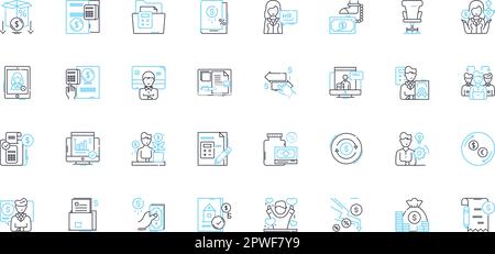 Peer-to-peer commerce linear icons set. decentralization, collaboration, sharing, trust, community, nerk, bartering line vector and concept signs Stock Vector