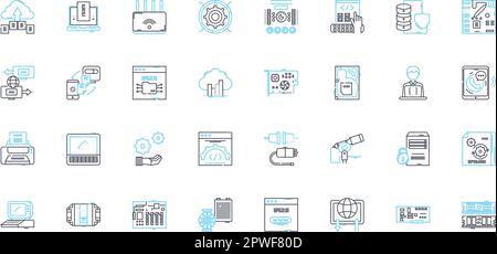Technical equipment linear icons set. Gadgets, Instruments, Devices, Tools, Equipment, Instruments, Appliances line vector and concept signs Stock Vector