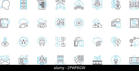 Digital applications linear icons set. Innovation, Interaction, Integration, Automation, Communication, Connectivity, Efficiency line vector and Stock Vector