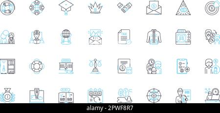 Professional workplace linear icons set. Productivity, Collaboration, Ethics, Accountability, Communication, Innovation, Leadership line vector and Stock Vector