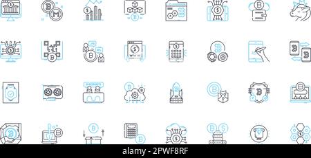 Blockchain technology linear icons set. Decentralization, Cryptocurrency, Security, Transparency, Smart contracts, Immutable, Distributed line vector Stock Vector