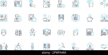 Joint venture linear icons set. Collaboration, Partnership, Synergy, Alliance, Co-creation, Co-marketing, Cooperation line vector and concept signs Stock Vector