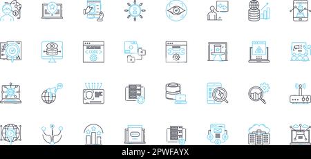 Market forecasting linear icons set. Prediction, Analysis, Trend, Estimate, Projection, Forecast, Analytics line vector and concept signs. Futuristic Stock Vector