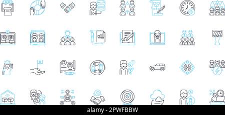 Virtual learning linear icons set. Online, Remote, Interactive, Digital, E-learning, Web-based, Distance line vector and concept signs. Technology Stock Vector
