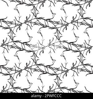 Botanical hand drawn floral seamless pattern. Spring plant vintage abstract background. Creative doodle style. Graphic design wallpaper, packaging, we Stock Vector