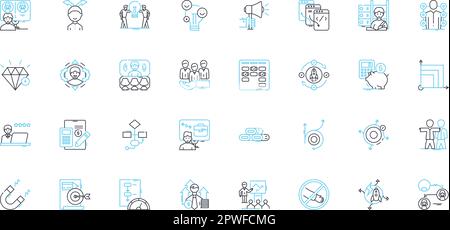 Business merger linear icons set. Consolidation, Merger, Acquisition, Takeover, Integration, Synergy, Efficiency line vector and concept signs Stock Vector