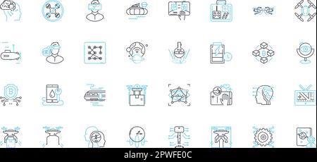 Automated shipping linear icons set. Efficiency , Accuracy , Reliability , Tracking , Logistics , Optimization , Consolidation line vector and concept Stock Vector