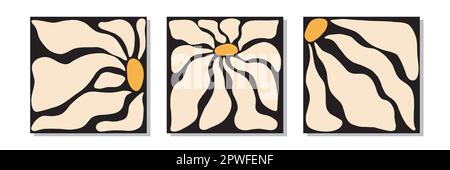 Hand drawn organic cut out flowers in modern style abstract square posters. Wall posters by henri matisse style Stock Vector