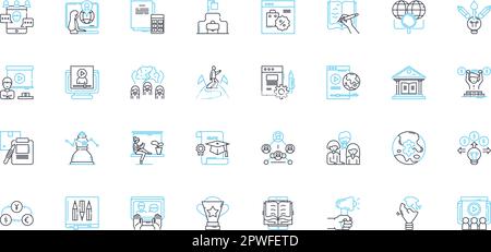 Advanced learning linear icons set. Mastery, Expertise, Skillfulness, Ingenuity, Brilliance, Acumen, Proficiency line vector and concept signs Stock Vector