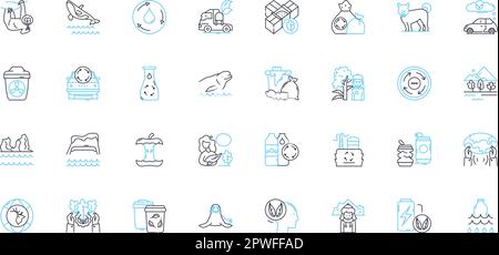 Eco-friendly items linear icons set. Sustainable, Renewable, Biodegradable, Organic, Recyclable, Compostable, Eco-friendly line vector and concept Stock Vector