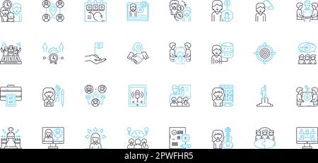 Boardroom conference linear icons set. Discussion, Strategy, Decision-making, Presentation, Collaboration, Planning, Brainstorm line vector and Stock Vector