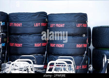 Baku, Azerbaijan. 27th Apr, 2023. Tyres, F1 Grand Prix of Azerbaijan at Baku City Circuit on April 27, 2023 in Baku, Azerbaijan. (Photo by HIGH TWO) Credit: dpa/Alamy Live News Stock Photo