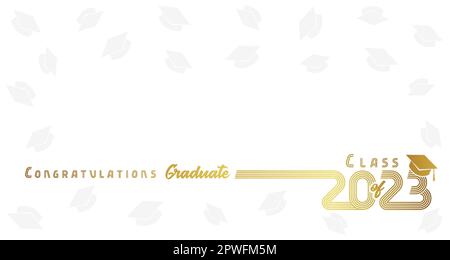 2023 Congratulation Graduate golden line design. Class of 2023 design with golden vector number and graduation square academic cap on white background Stock Vector