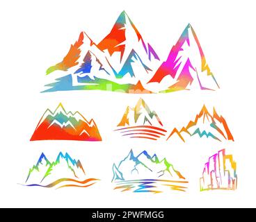 Set of rainbow mountains. Colorful mountains. Mixed media. Vector illustration Stock Vector