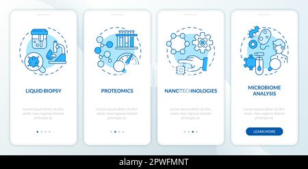 Technological advances blue onboarding mobile app screen. Genetics walkthrough 4 steps editable graphic instructions with linear concepts. UI, UX, GUI Stock Vector