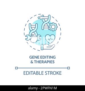 Gene editing and therapies turquoise concept icon. Ability to change DNA. Healthcare technology. Genomic medicine abstract idea thin line illustration Stock Vector