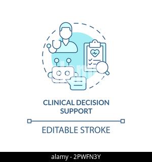 Clinical decision support turquoise concept icon. Technology of treatment improvement. AI and ML in precision medicine abstract idea thin line illustr Stock Vector