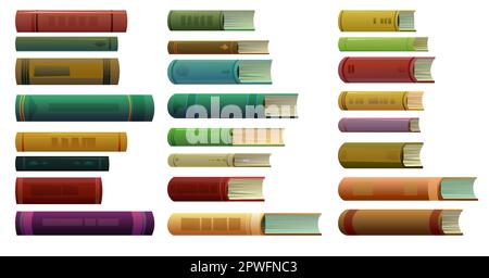 Set books objects. Side view. Great collection for reading. Library or bookstore. Isolated on white background. Vector. Stock Vector