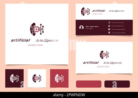 Artificial intelligence logo design with editable slogan. Branding book and business card template. Stock Vector