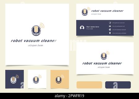 Robot vacuum cleaner logo design with editable slogan. Branding book and business card template. Stock Vector