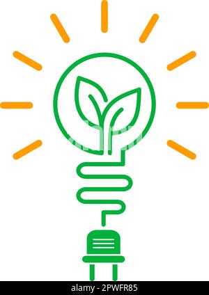Save energy icon with green stylized light bulb. Vector on transparent background Stock Vector