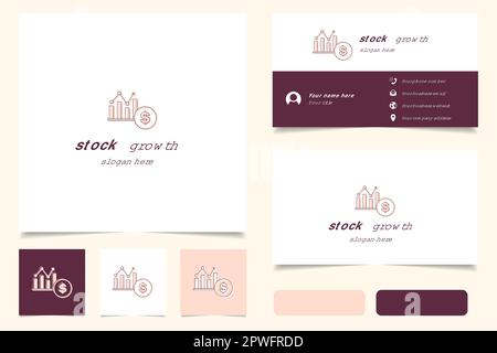 Stock growth logo design with editable slogan. Branding book and business card template. Stock Vector