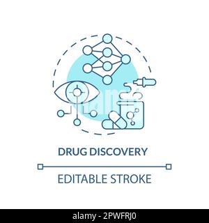 Drug discovery turquoise concept icon. Identify of targets for pharmacy development. AI and ML in precision medicine abstract idea thin line illustrat Stock Vector