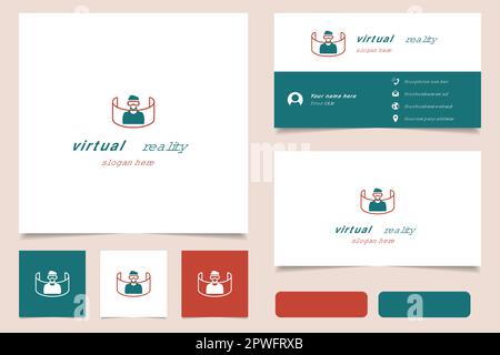 Virtual reality logo design with editable slogan. Branding book and business card template. Stock Vector