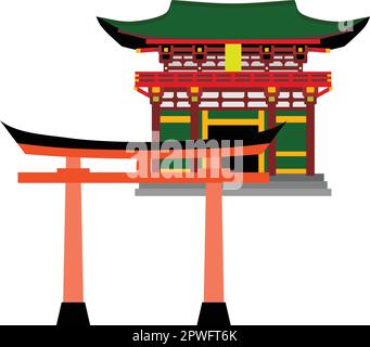 Japanese Shinto Temple Worship Building Vector Stock Vector