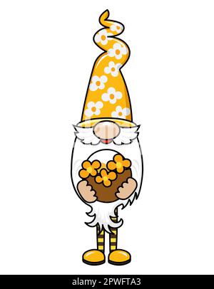 Bumble bee gnome - hand drawn modern gnome  illustration. Perfect for advertising, poster, announcement or greeting card. Beautiful gnome in Honeybee Stock Vector