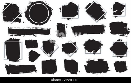 Collection of vector strokes, real handmade strokes with varied shapes and textures with a white frame; circular shapes, spray textures, brush strokes Stock Vector
