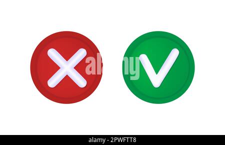 3D Check mark and cross buttons on white background. Vector illustration Stock Vector