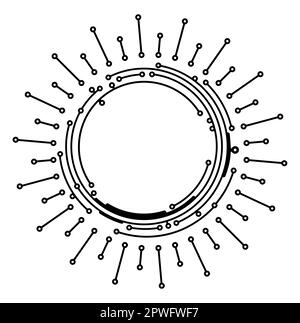 Round circle Sun symbol in PCB-layout style with empty space for your text. Conceptual illustration. Stock Vector