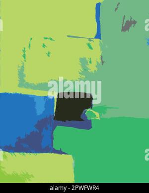Modern Abstract Landscape Illustration - Painting with Squares Vivid Bright Colors Stock Vector
