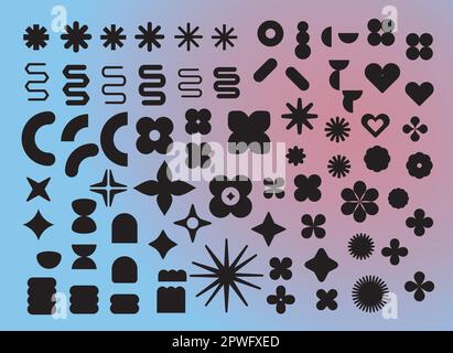 Large set of assorted shapes in black color, vectorized waxy abstract shapes. Sale or discount stickers, icons, badges Stock Vector