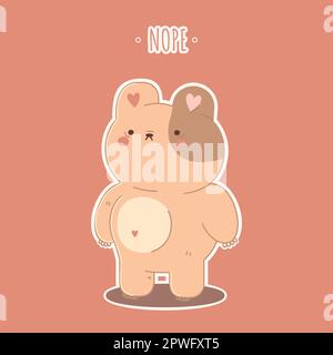 Vector postcard, message, print cute teddy bear says NOPE. Cartoon teddy bear in beige color Stock Vector