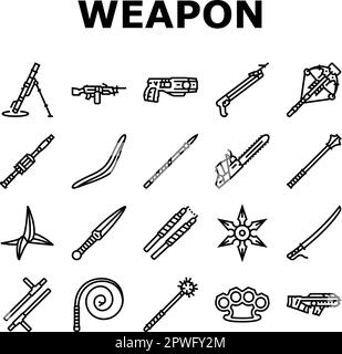 weapon gun game knife war icons set vector Stock Vector