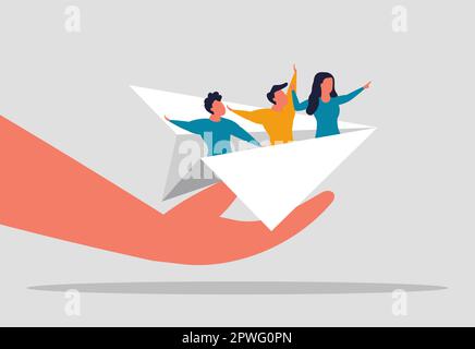 Supporting or mentoring employees in company. A helping hand in difficult times. Project manager or troubleshooting help. Job coaching and concept han Stock Vector