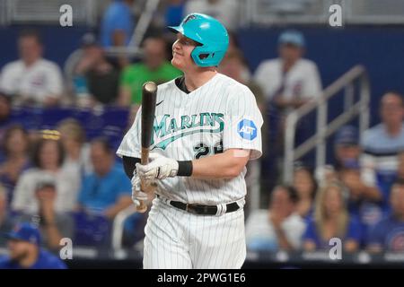 Miami Marlins' Garrett Cooper bats during a spring training baseball game  against the New York Mets, Monday, March 13, 2023, in Jupiter, Fla. (AP  Photo/Lynne Sladky Stock Photo - Alamy