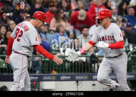 Los Angeles Angels' Jake Lamb follows through in a baseball game against  the Seattle Mariners Tuesday, April 4, 2023, in Seattle. (AP Photo/Lindsey  Wasson Stock Photo - Alamy