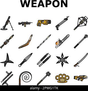 weapon gun game knife war icons set vector Stock Vector