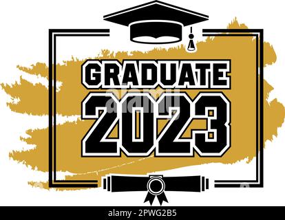 2023 class congrats graduates. The concept of decorate congratulation for school graduates. Design for t-shirt, flyer, invitation, greeting card. Illu Stock Vector