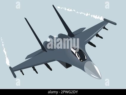 Su-35 multi purpose super maneuverable fighter with a controlled thrust vector . Vector image. Stock Vector